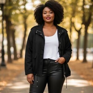 Lane Bryant Black Lightweight Utility Jacket Windbreaker